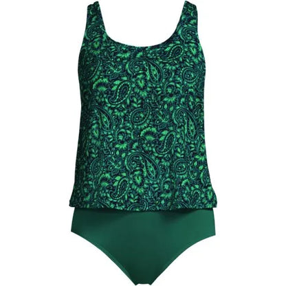 Women's Chlorine Resistant One Piece Scoop Neck Fauxkini Swimsuit