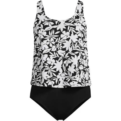 Women's Chlorine Resistant One Piece Scoop Neck Fauxkini Swimsuit
