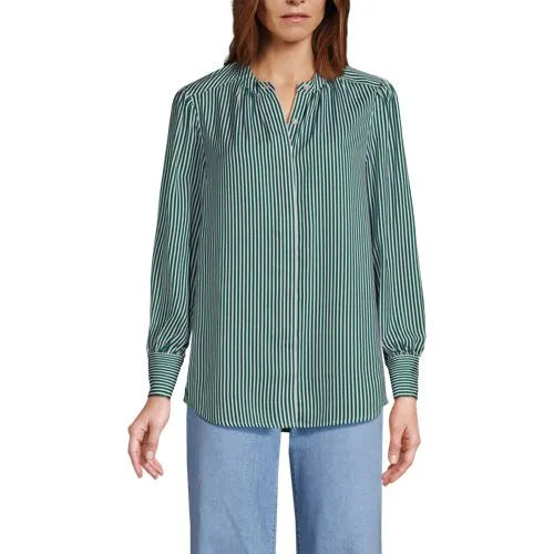 Women's Banded Collar Button Front Shirt