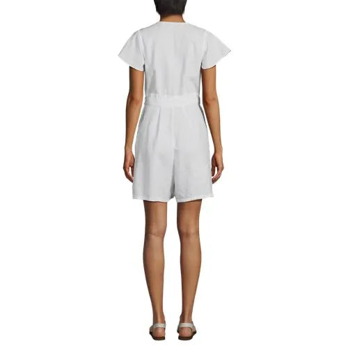 Women's Flutter Sleeve Linen Romper