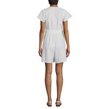 Women's Flutter Sleeve Linen Romper
