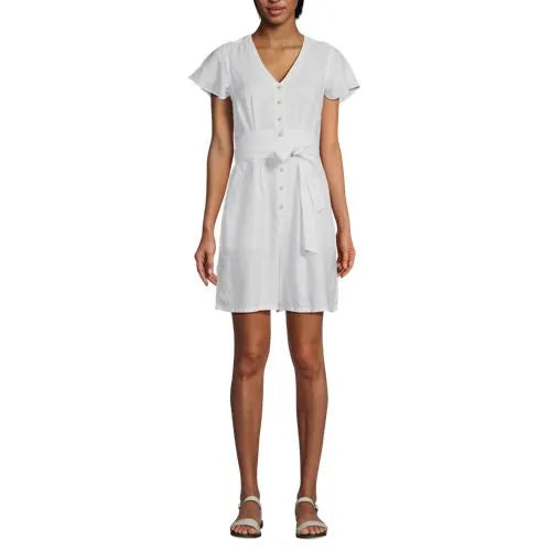 Women's Flutter Sleeve Linen Romper