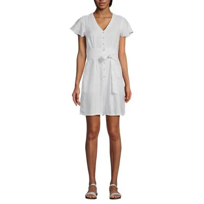 Women's Flutter Sleeve Linen Romper