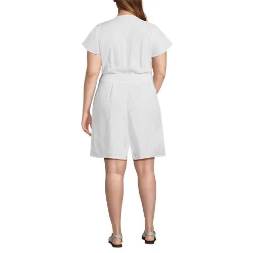 Women's Flutter Sleeve Linen Romper