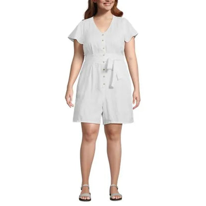 Women's Flutter Sleeve Linen Romper