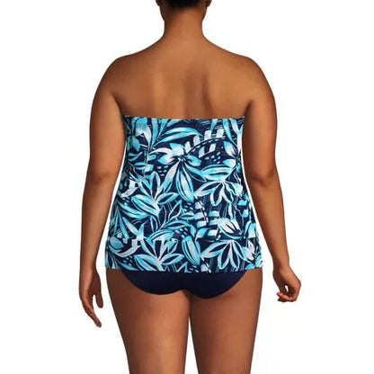 Women's Chlorine Resistant Mesh Bandeau High Leg Fauxkini One Piece Swimsuit