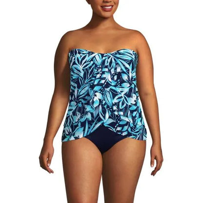 Women's Chlorine Resistant Mesh Bandeau High Leg Fauxkini One Piece Swimsuit