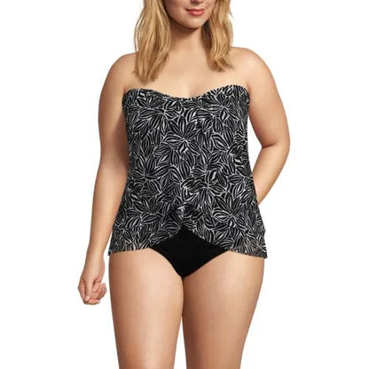 Women's Chlorine Resistant Mesh Bandeau High Leg Fauxkini One Piece Swimsuit