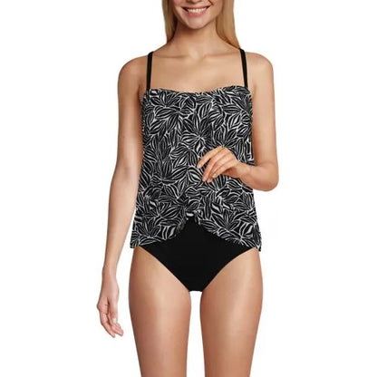 Women's Chlorine Resistant Mesh Bandeau High Leg Fauxkini One Piece Swimsuit