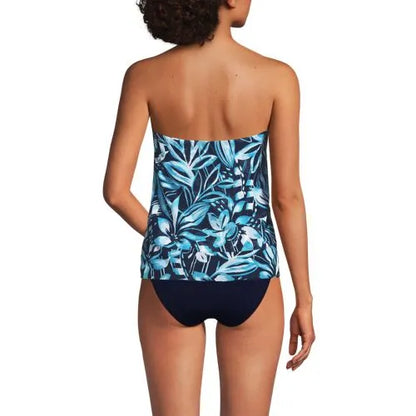 Women's Chlorine Resistant Mesh Bandeau High Leg Fauxkini One Piece Swimsuit