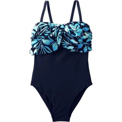 Women's Chlorine Resistant Mesh Bandeau High Leg Fauxkini One Piece Swimsuit