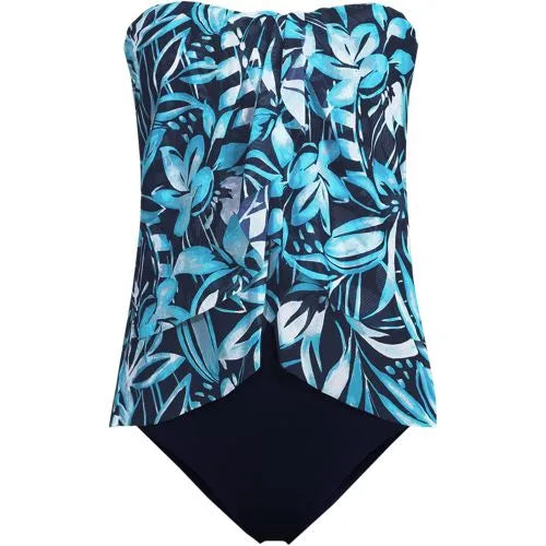 Women's Chlorine Resistant Mesh Bandeau High Leg Fauxkini One Piece Swimsuit