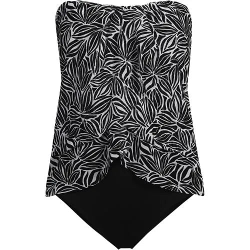 Women's Chlorine Resistant Mesh Bandeau High Leg Fauxkini One Piece Swimsuit