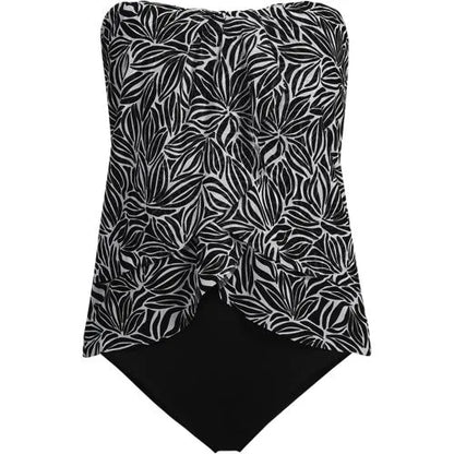 Women's Chlorine Resistant Mesh Bandeau High Leg Fauxkini One Piece Swimsuit