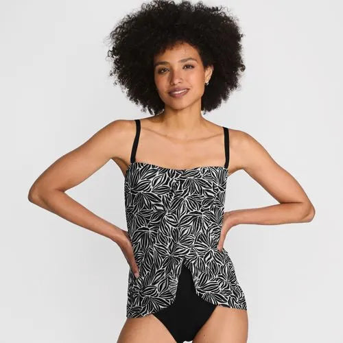 Women's Chlorine Resistant Mesh Bandeau High Leg Fauxkini One Piece Swimsuit