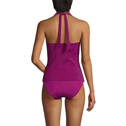 Women's Chlorine Resistant Shine V-neck Halter Tankini Swimsuit Top