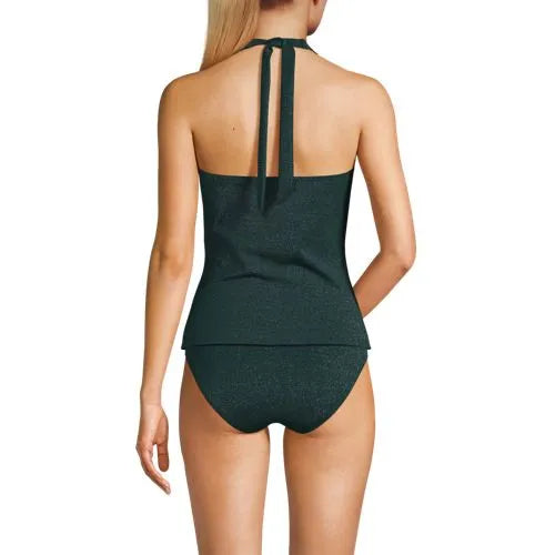 Women's Chlorine Resistant Shine V-neck Halter Tankini Swimsuit Top