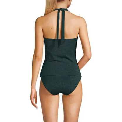 Women's Chlorine Resistant Shine V-neck Halter Tankini Swimsuit Top