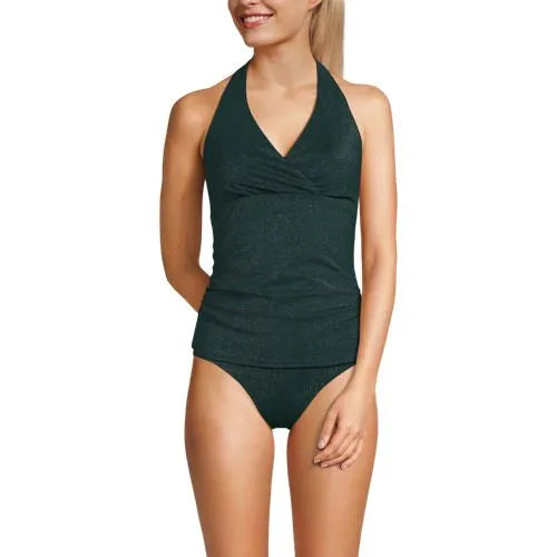 Women's Chlorine Resistant Shine V-neck Halter Tankini Swimsuit Top