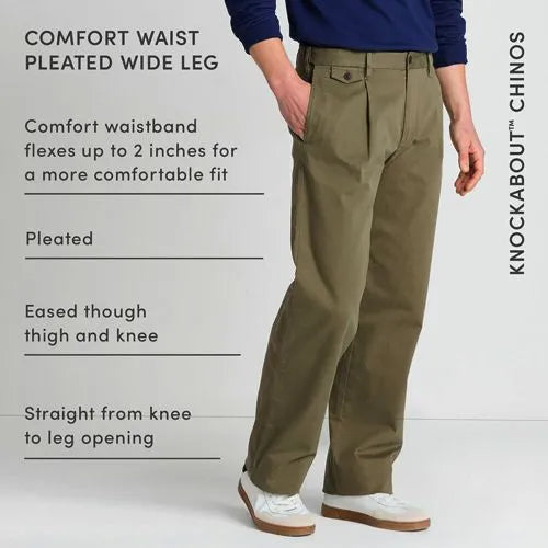 Men's Knockabout Comfort Waist Relaxed Fit Pleated Front Chino Pant