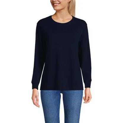 Women's Cotton Relaxed Long Sleeve Crew Neck
