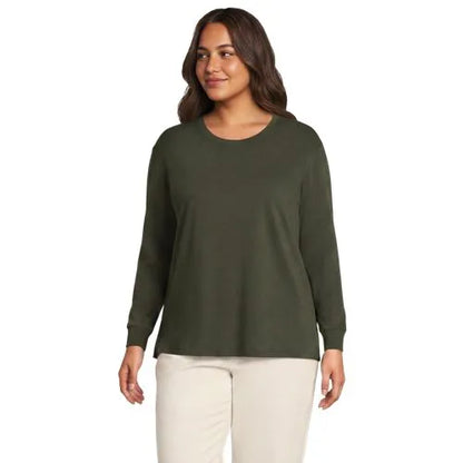 Women's Cotton Relaxed Long Sleeve Crew Neck