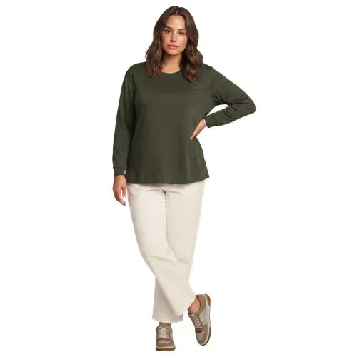 Women's Cotton Relaxed Long Sleeve Crew Neck