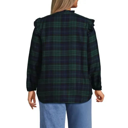 Women's Ruffle Front Flannel Popover Blouse