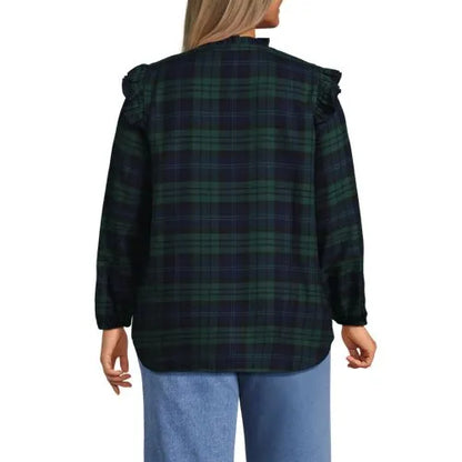 Women's Ruffle Front Flannel Popover Blouse