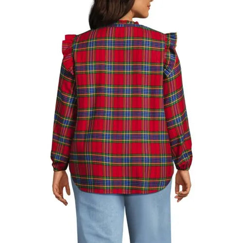 Women's Ruffle Front Flannel Popover Blouse