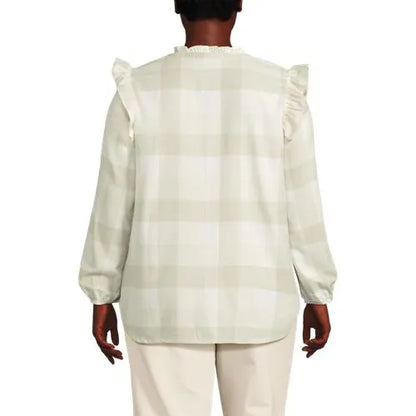 Women's Ruffle Front Flannel Popover Blouse