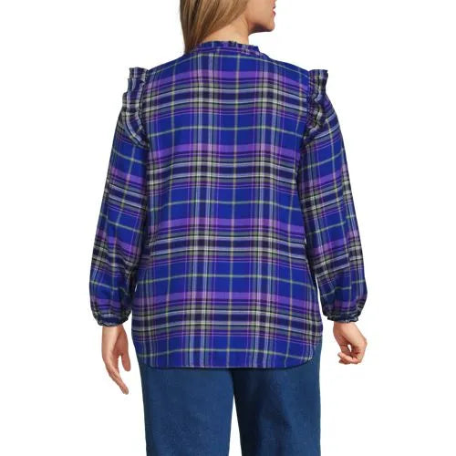 Women's Ruffle Front Flannel Popover Blouse