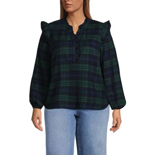 Women's Ruffle Front Flannel Popover Blouse