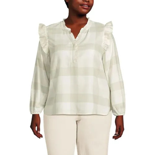 Women's Ruffle Front Flannel Popover Blouse