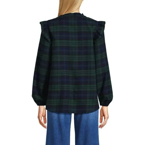 Women's Ruffle Front Flannel Popover Blouse