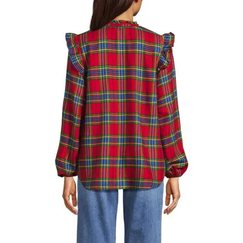 Women's Ruffle Front Flannel Popover Blouse