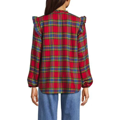 Women's Ruffle Front Flannel Popover Blouse