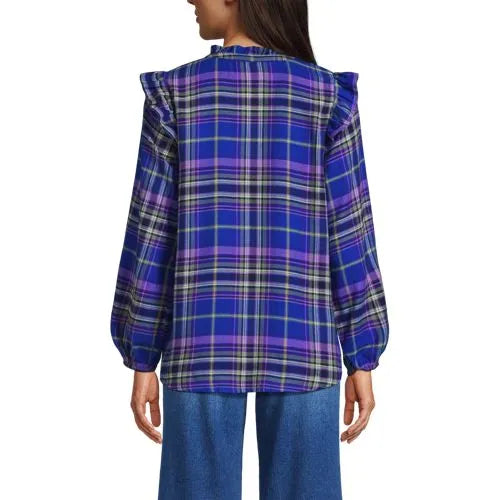 Women's Ruffle Front Flannel Popover Blouse