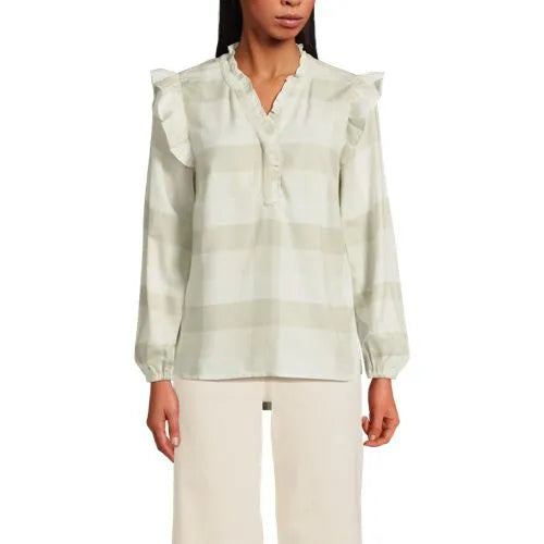 Women's Ruffle Front Flannel Popover Blouse