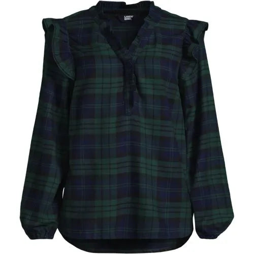 Women's Ruffle Front Flannel Popover Blouse