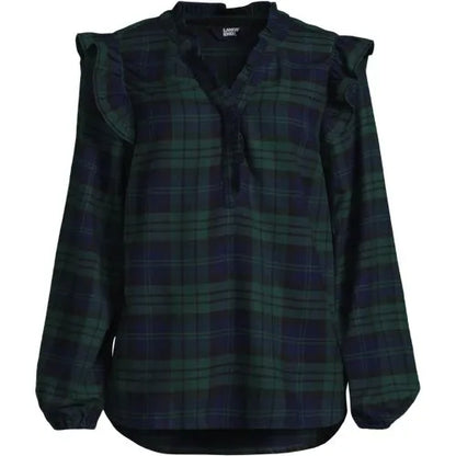 Women's Ruffle Front Flannel Popover Blouse