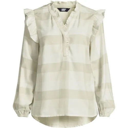 Women's Ruffle Front Flannel Popover Blouse