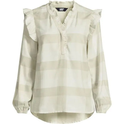 Women's Ruffle Front Flannel Popover Blouse