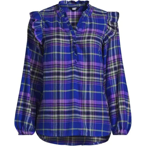 Women's Ruffle Front Flannel Popover Blouse