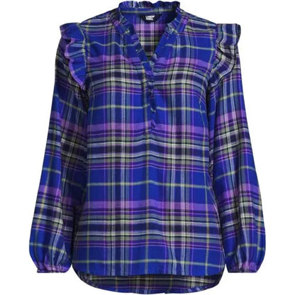 Women's Ruffle Front Flannel Popover Blouse