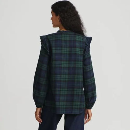 Women's Ruffle Front Flannel Popover Blouse