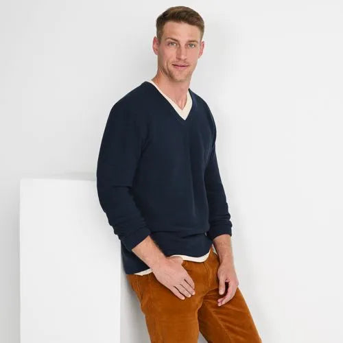 Men's Long Sleeve Washable Merino Wool V-neck Sweater