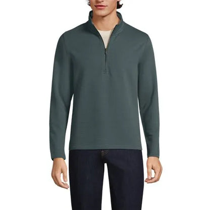 Men's Long Sleeve Herringbone Textured Quarter Zip