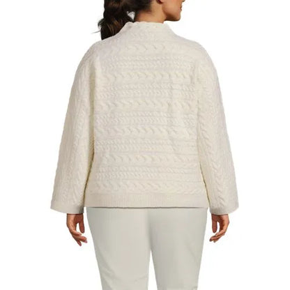 Women's Plus Size Boucle Funnel Neck All Over Cable Sweater