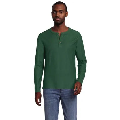 Men's Long Sleeve Textured Herringbone Henley